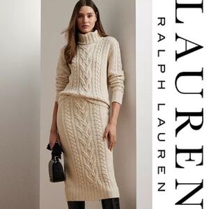 Lauren Ralph Lauren Aran-Knit Wool-Blend Pencil Midi Skirt*NWT